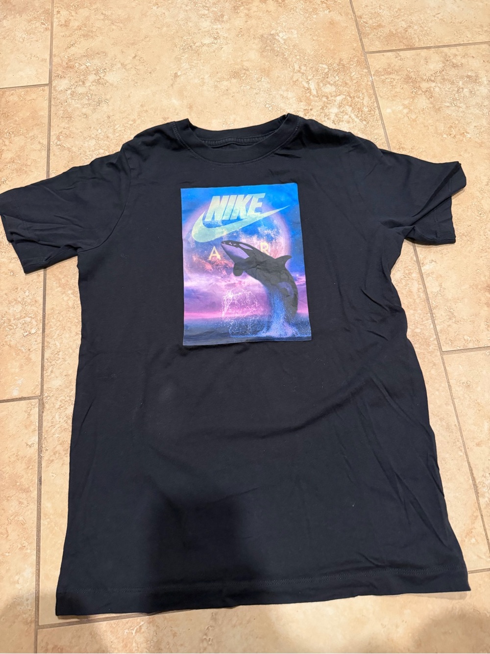 Nike Black Tee with Blue and Purple Orca Graphic